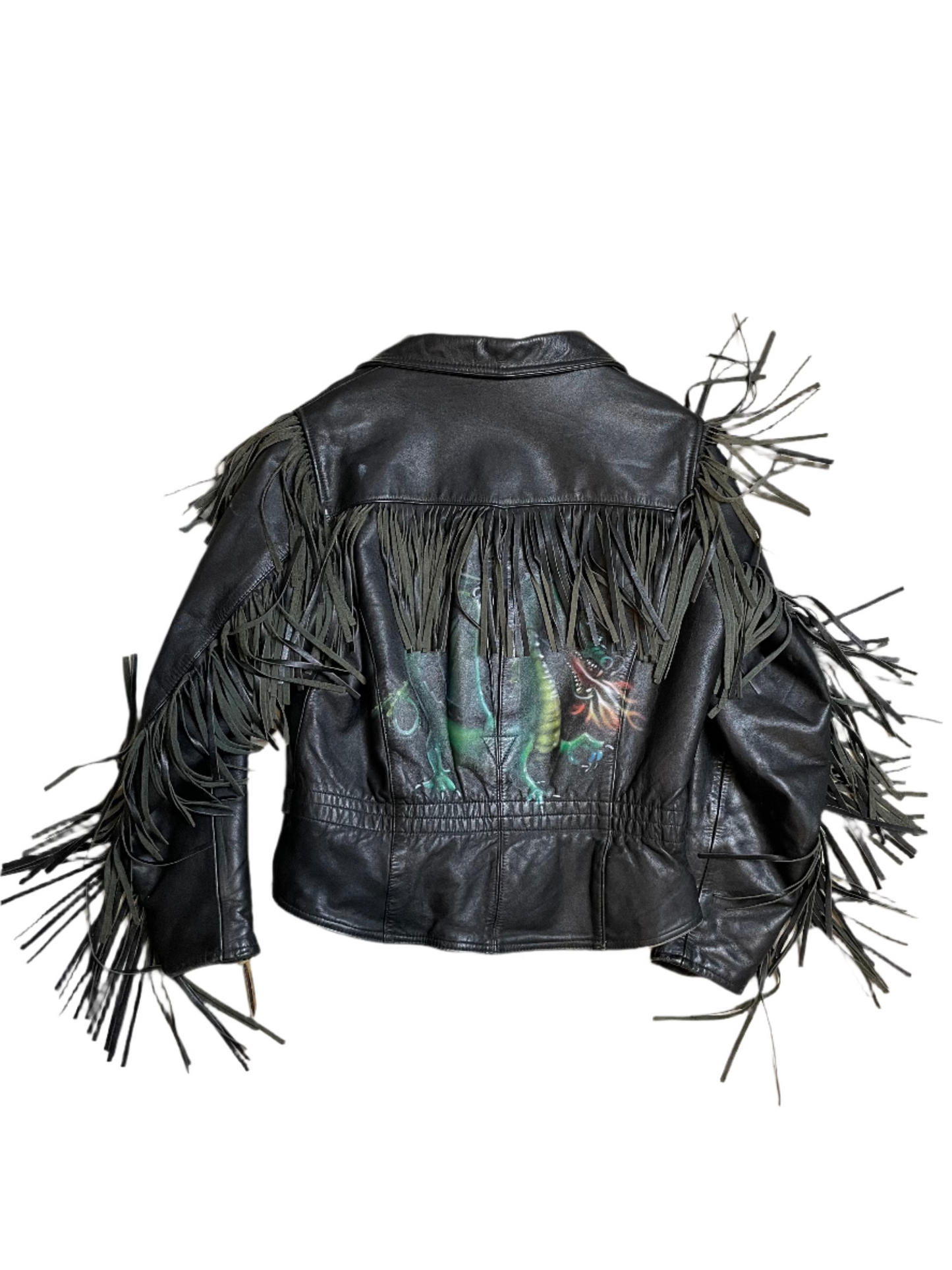 '80s Vintage Black Leather Fringe Dragon Jacket - LRG