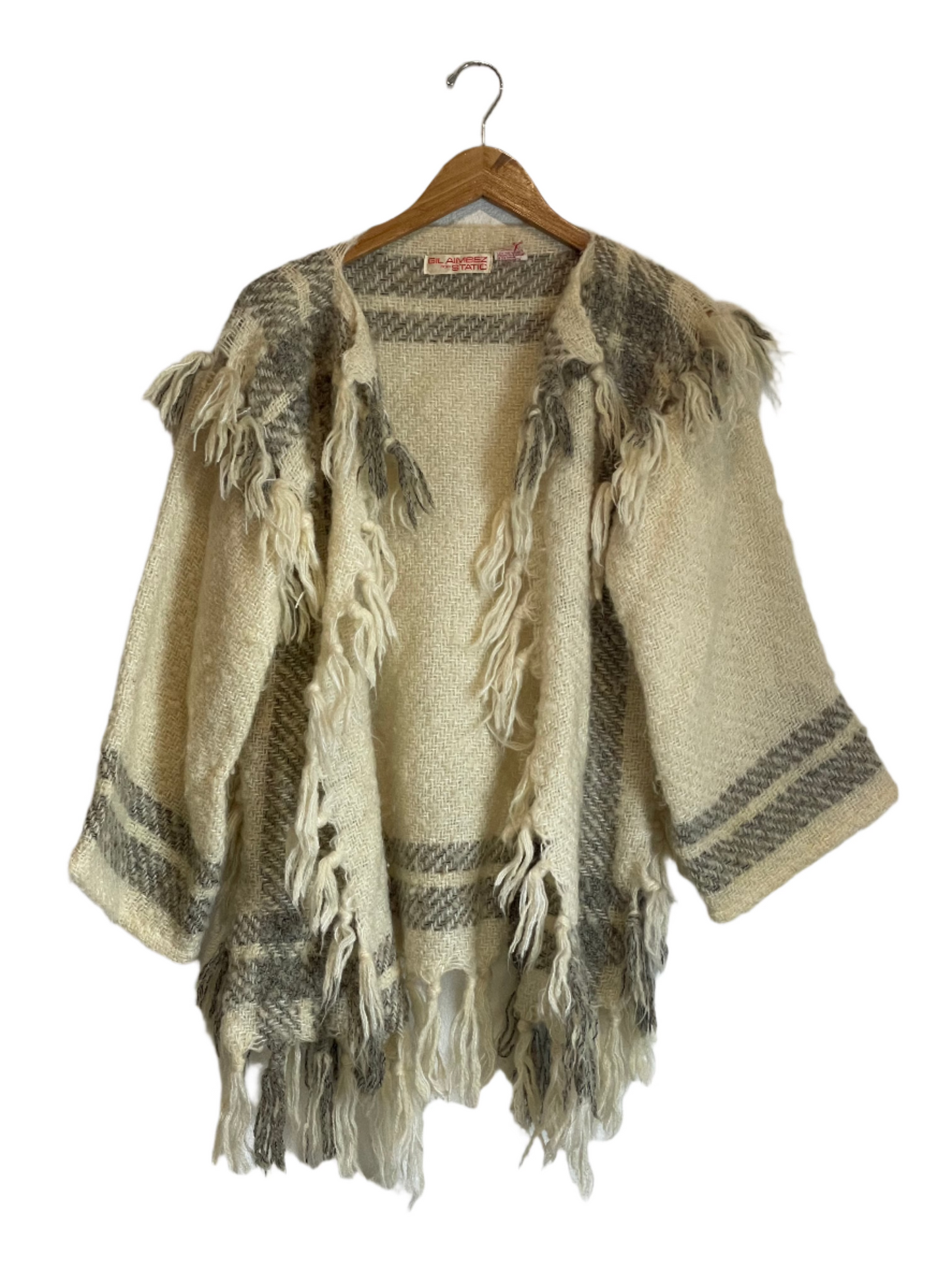 Vintage Cream & Gray Wool Poncho/Cardigan - LRG