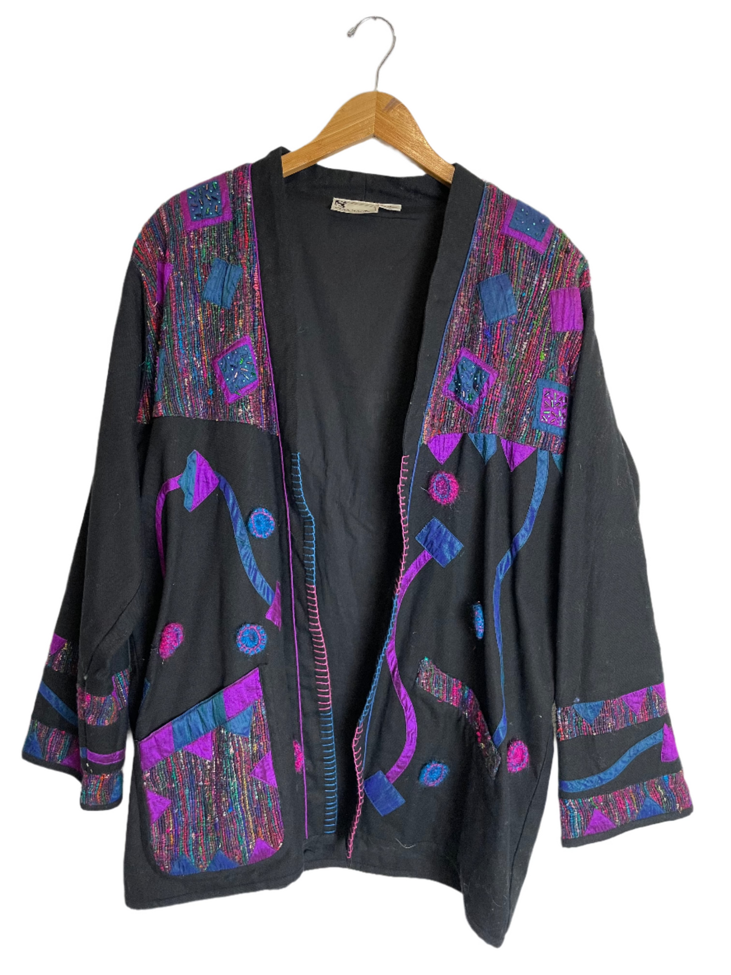 '80s Vintage Black Oversized Abstract Jkt - 2XL