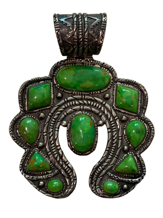 Vintage Giant Naja Green Sonoran Gold Squash Blossom Pendant by CN