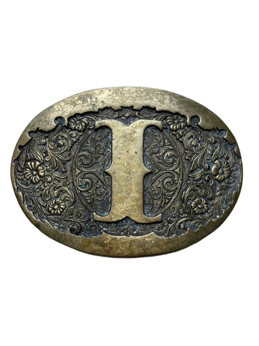 Vintage ADM Small Brass Initial "I" Buckle