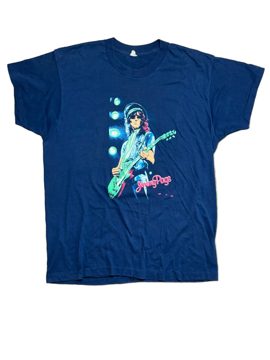 1980s Vintage Navy Blue Jimmy Page The Firm Tour T-Shirt - MED