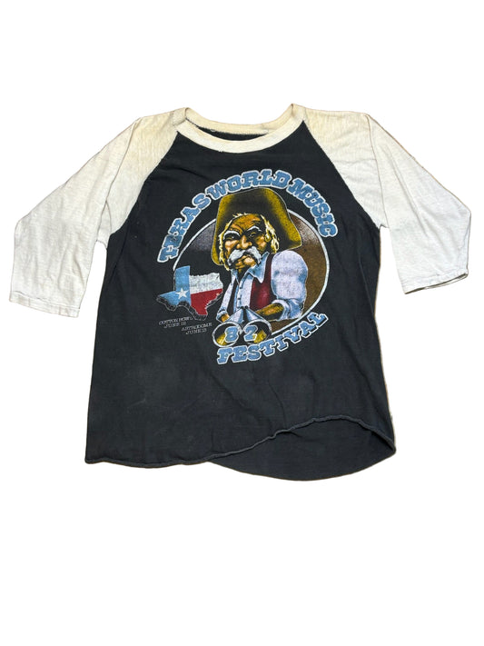 1982 Texas World Music Fest for Cotton Bowl/Astrodome Raglan T-Shirt featuring Sammy Hagar, Joan Jett, Santana, Journey, & Point Blank - SML