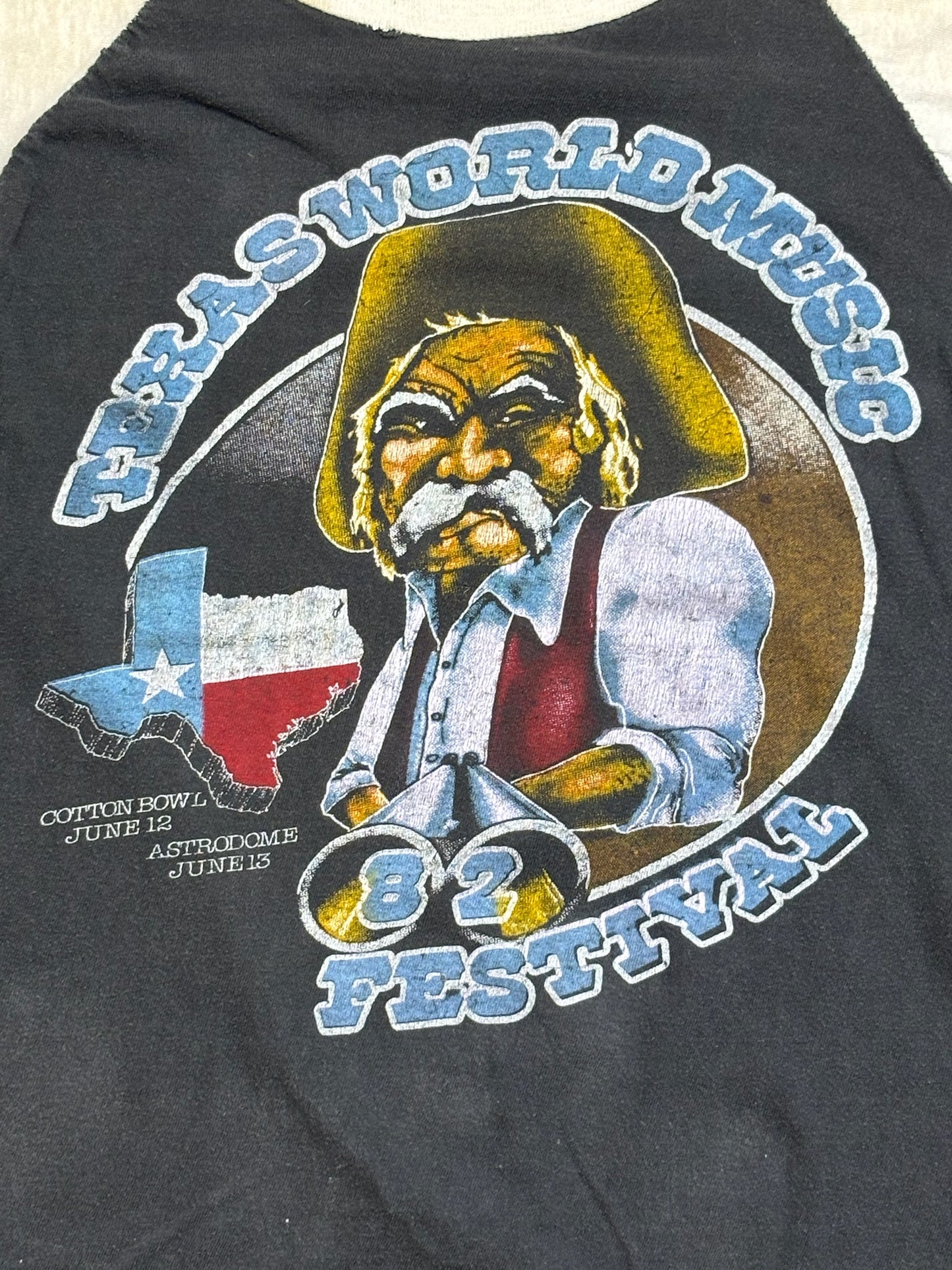 1982 Texas World Music Fest for Cotton Bowl/Astrodome Raglan T-Shirt featuring Sammy Hagar, Joan Jett, Santana, Journey, & Point Blank - SML