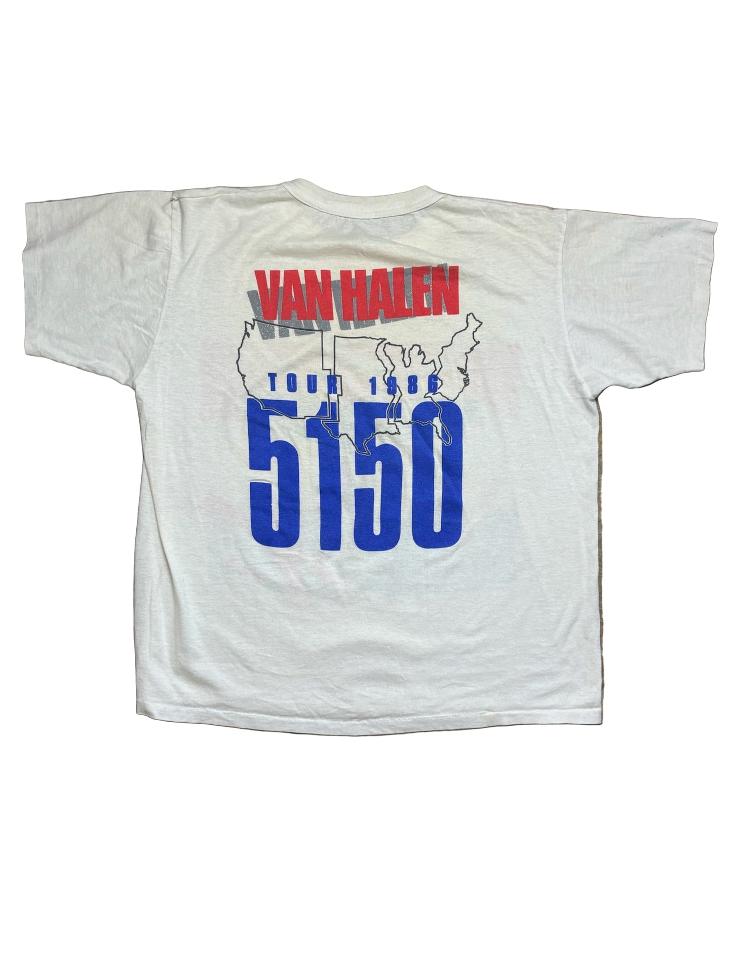1986 Vintage Red/White/Blue Van Halan Tour 5150 T-Shirt - XL
