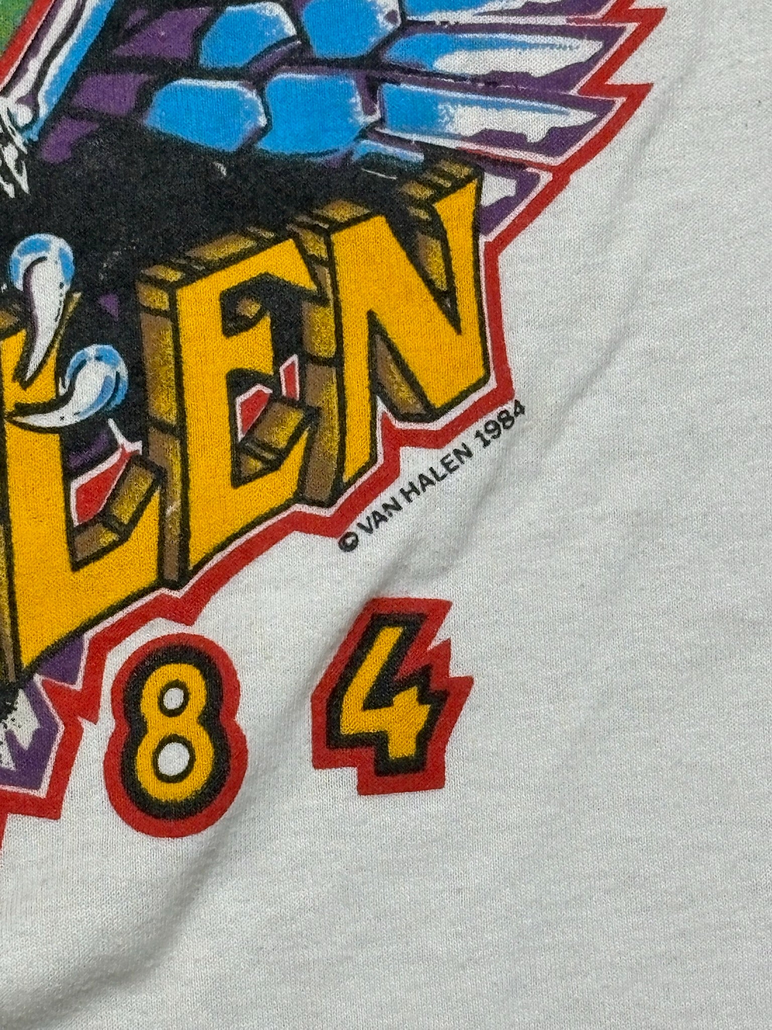 1984 Vintage White/Black Van Halen Tour of the World Raglan T-Shirt - MED