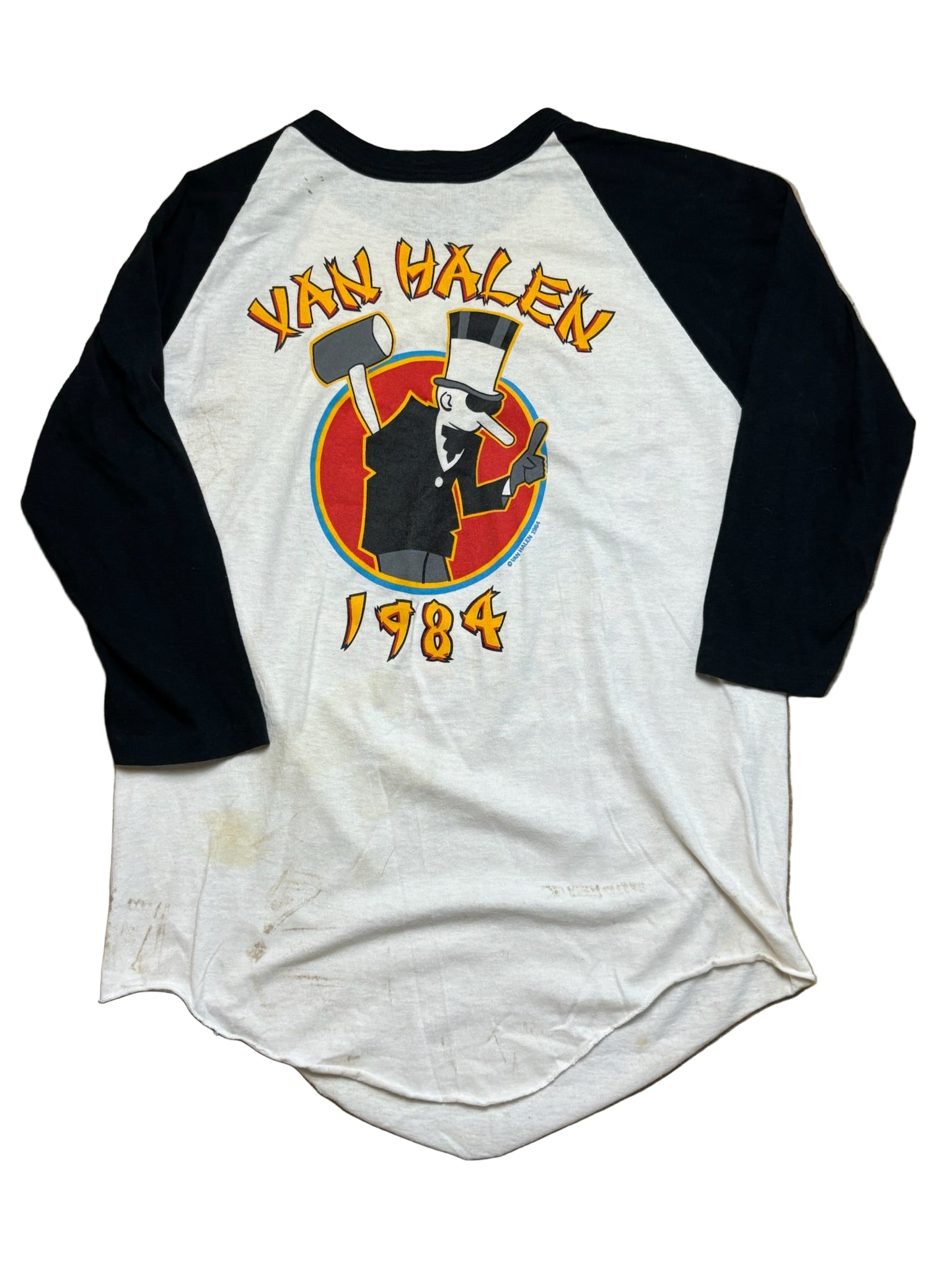 1984 Vintage White/Black Van Halen Tour of the World Raglan T-Shirt - MED