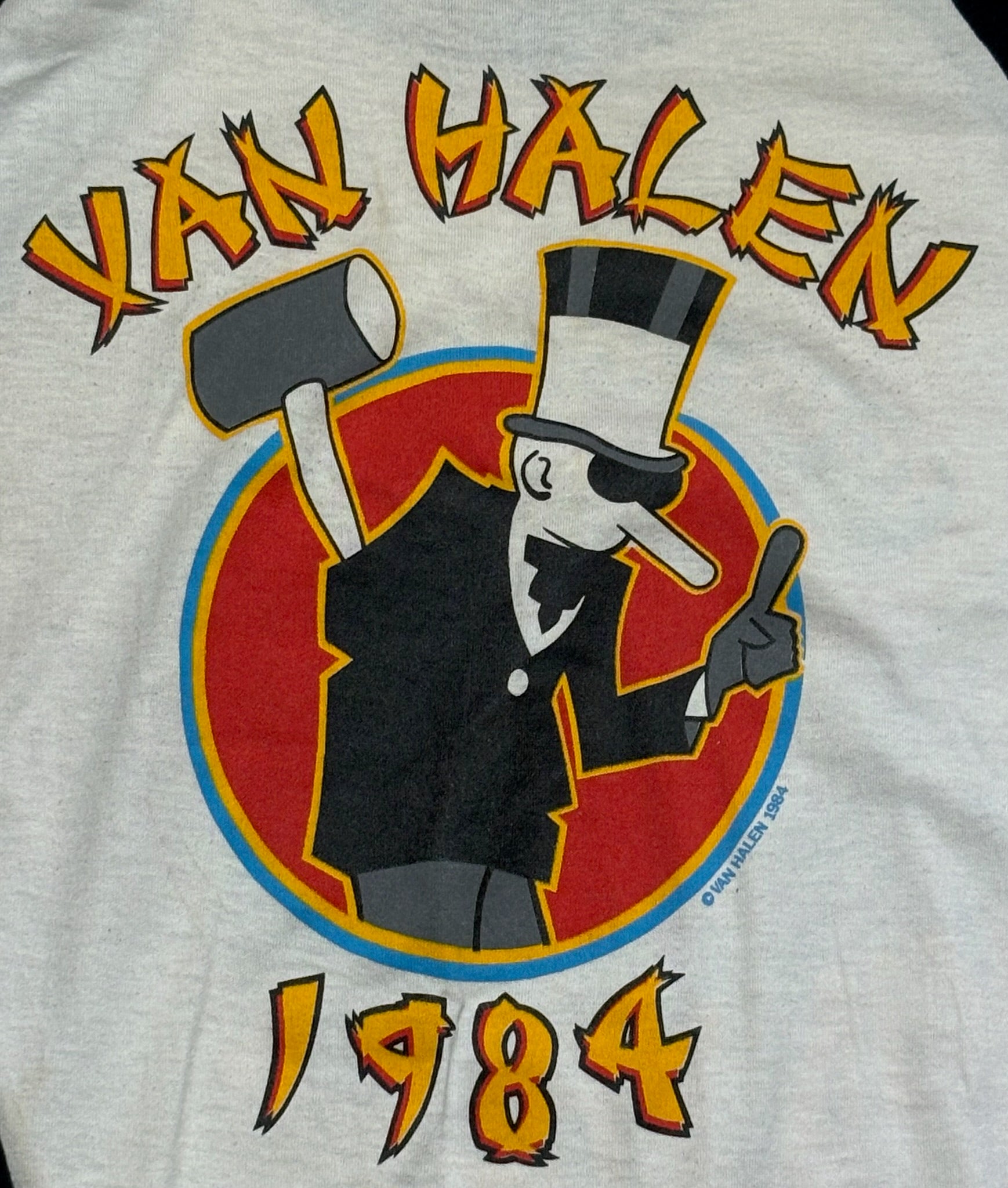 1984 Vintage White/Black Van Halen Tour of the World Raglan T-Shirt - MED