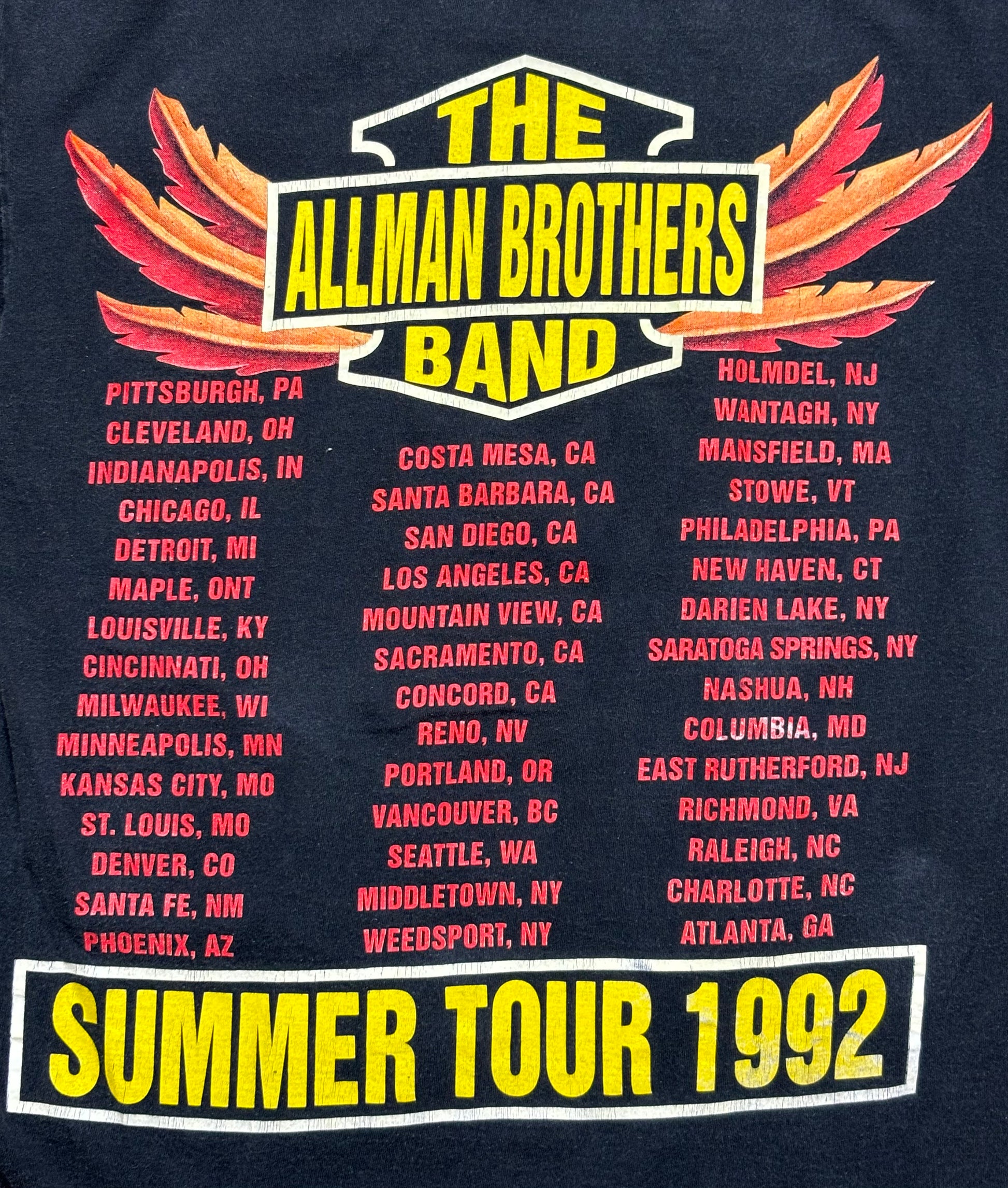 1992 Vintage Black Allman Brothers Band Summer Tour Motorcycle T-Shirt - MED