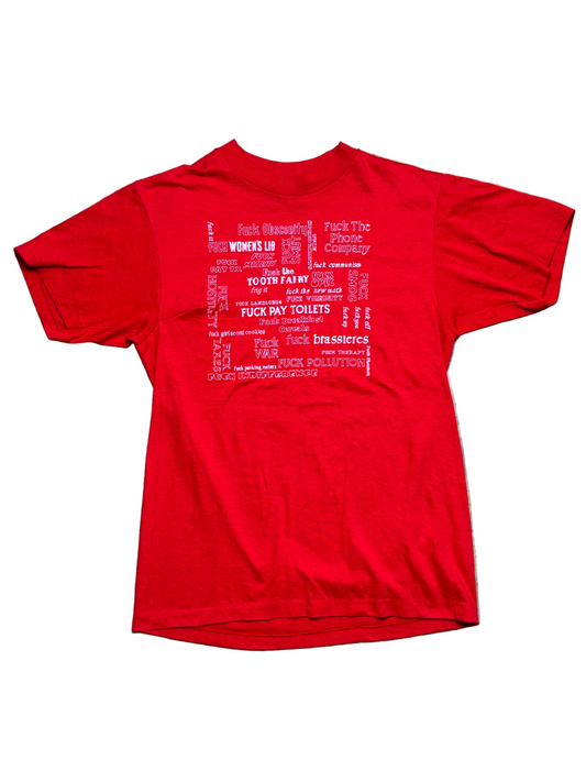 1990s Vintage Red "Fuck Everything" T-Shirt - XS