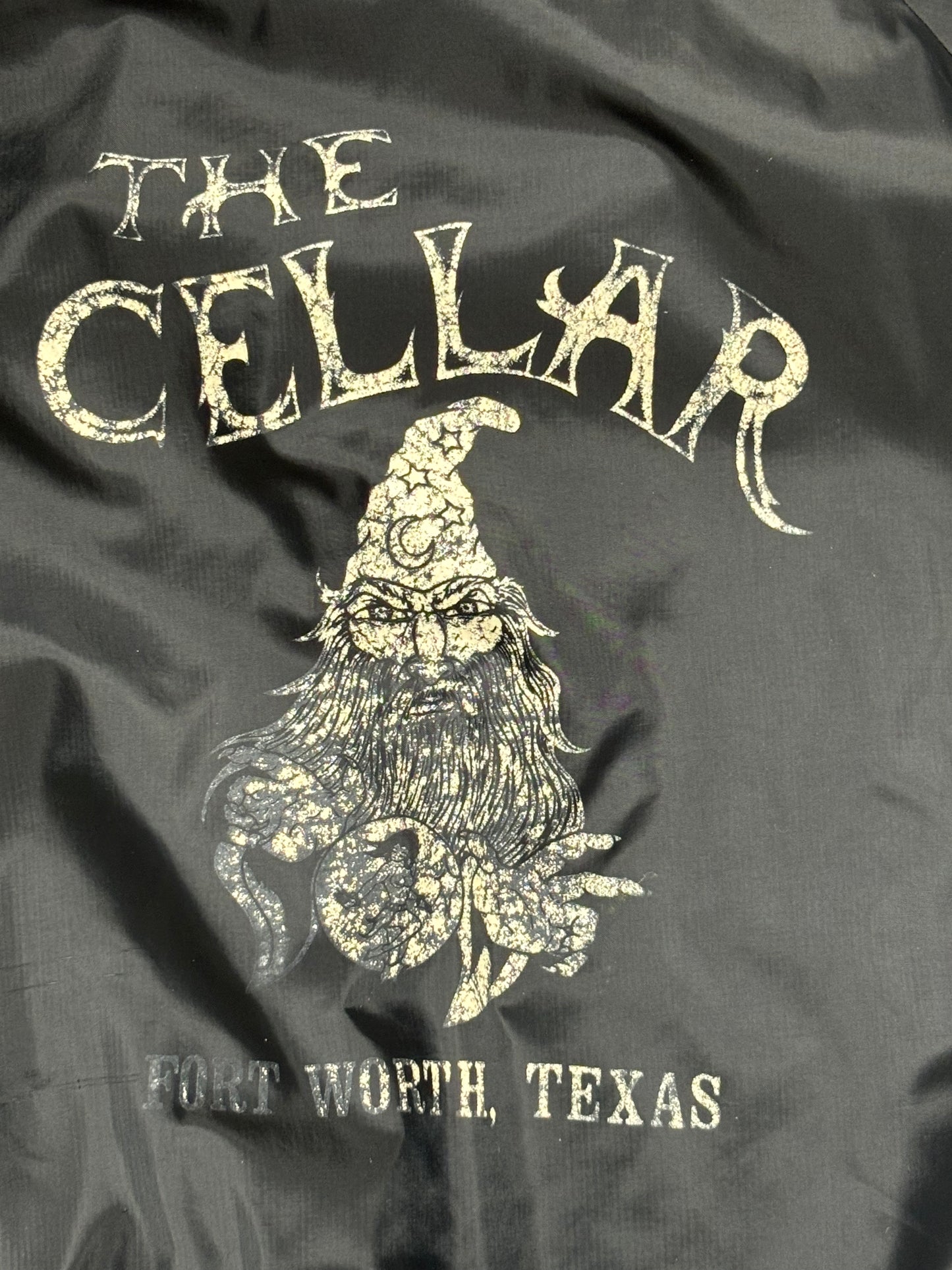 Vintage Black "The Cellar Fort Worth Texas" Wizard Satin Bomber Jacket - 3XL