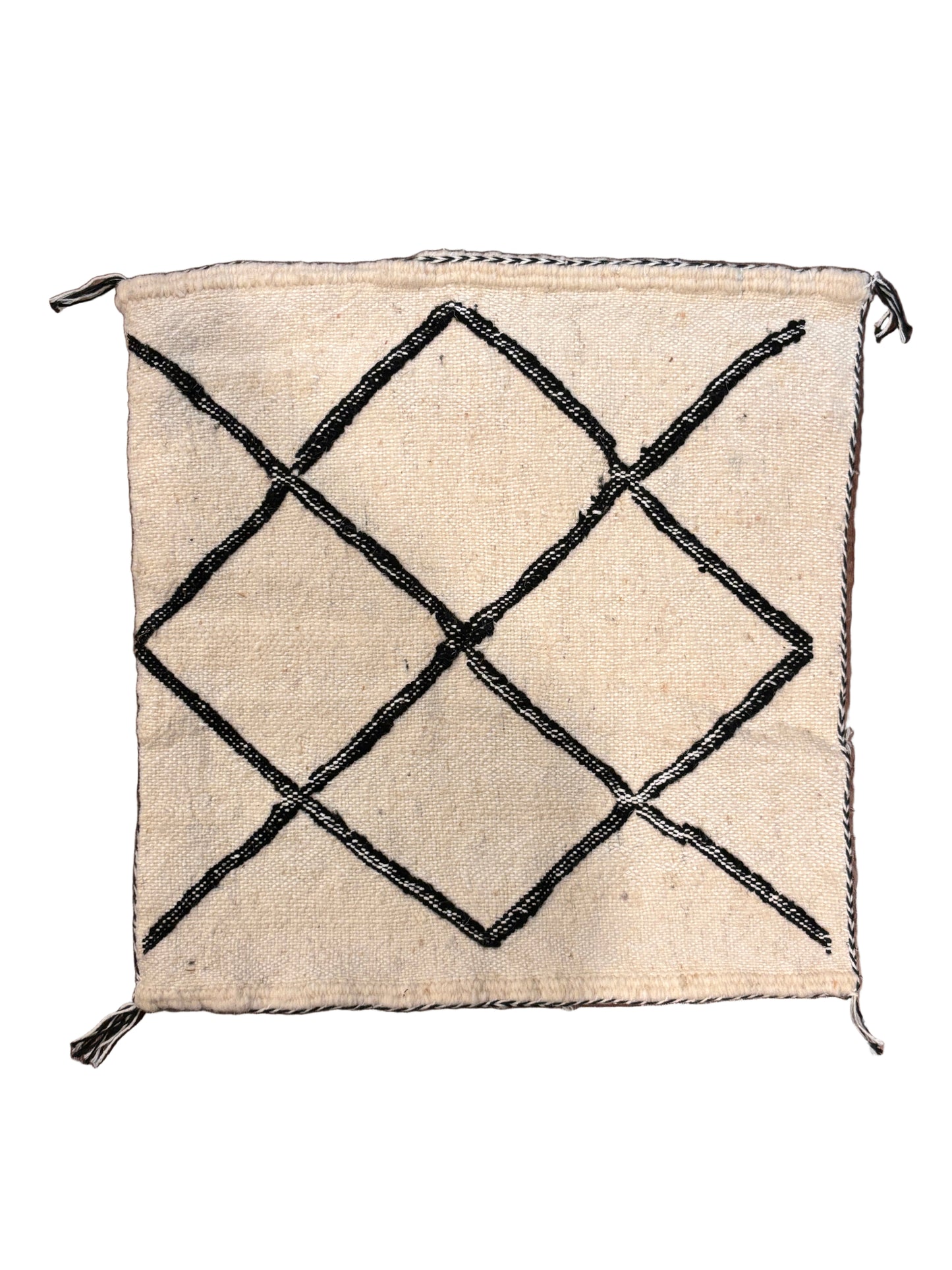 Moroccan Beige Wool Pillowcase w/Black Diamond Pattern 1.46' x 1.46'